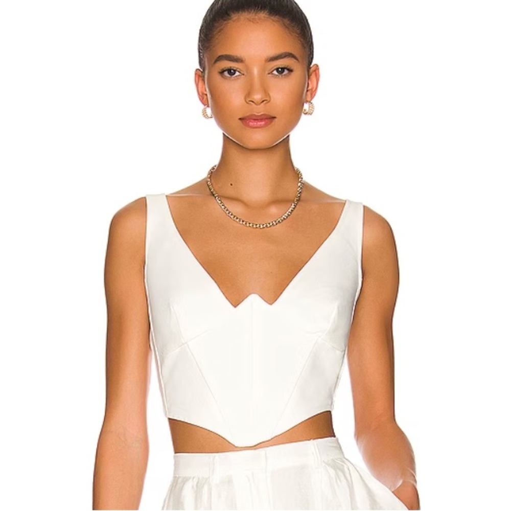 Bardot White V-Neck Structured Crop Top